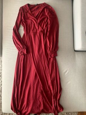SHEIN Burgundy Long Sleeve floor length Dress